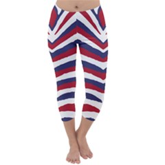 Us United States Red White And Blue American Zebra Strip Capri Winter Leggings  by PodArtist