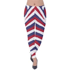 Us United States Red White And Blue American Zebra Strip Velvet Leggings by PodArtist