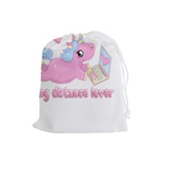 Long Distance Lover - Cute Unicorn Drawstring Pouches (large)  by Valentinaart