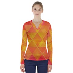 Background Colorful Abstract V-neck Long Sleeve Top by Nexatart