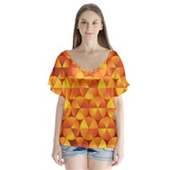 Background Triangle Circle Abstract V-neck Flutter Sleeve Top by Nexatart