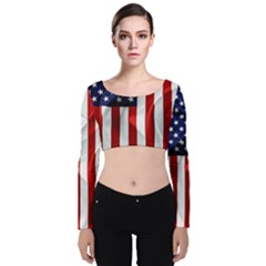 American Usa Flag Vertical Velvet Crop Top