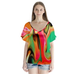 Catch The Waves Smoky Red Orange Haze  V-neck Flutter Sleeve Top by flipstylezfashionsLLC