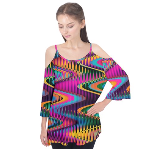 Multicolored Wave Distortion Zigzag Chevrons Flutter Tees by EDDArt