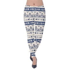 Native American Ornaments Watercolor Pattern Blue Velvet Leggings by EDDArt