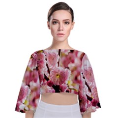 Blooming Almond At Sunset Tie Back Butterfly Sleeve Chiffon Top by FunnyCow