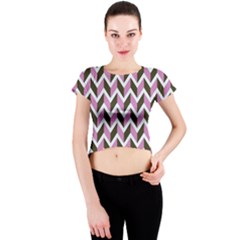 Zigzag Chevron Pattern Pink Brown Crew Neck Crop Top by snowwhitegirl