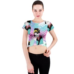 Japanese Abstract Crew Neck Crop Top by snowwhitegirl
