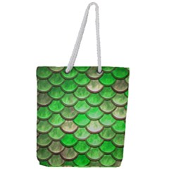 Green Mermaid Scale Full Print Rope Handle Tote (large) by snowwhitegirl