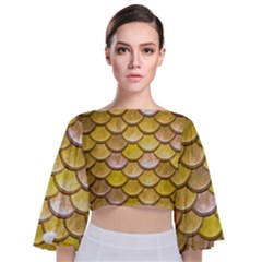 Yellow  Mermaid Scale Tie Back Butterfly Sleeve Chiffon Top by snowwhitegirl