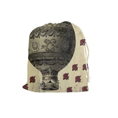 Vintage Air Balloon With Roses Drawstring Pouch (large) by snowwhitegirl