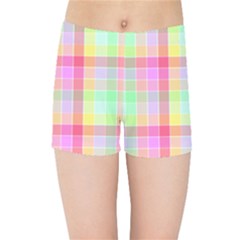 Pastel Rainbow Sorbet Ice Cream Check Plaid Kids Sports Shorts by PodArtist