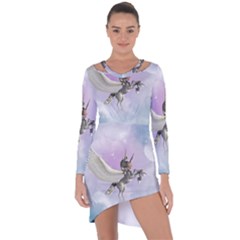 Cute Little Pegasus In The Sky, Cartoon Asymmetric Cut-out Shift Dress by FantasyWorld7