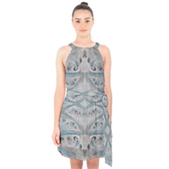Broccoli Tree Blue Halter Collar Waist Tie Chiffon Dress by DeneWestUK