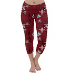 Gothic Woman Rose Bats Pattern Red Capri Winter Leggings 