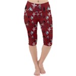 Gothic Woman Rose Bats Pattern Red Lightweight Velour Cropped Yoga Leggings