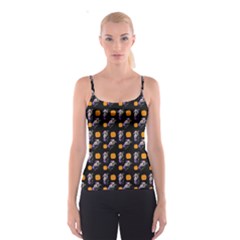 Halloween Skeleton Pumpkin Pattern Black Spaghetti Strap Top by snowwhitegirl