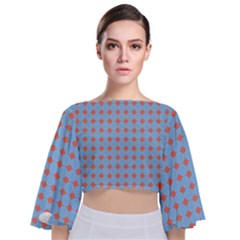 Pastel Mod Blue Orange Circles Tie Back Butterfly Sleeve Chiffon Top by BrightVibesDesign
