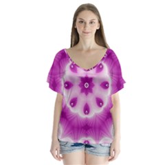 Pattern Abstract Background Art V-neck Flutter Sleeve Top by Simbadda