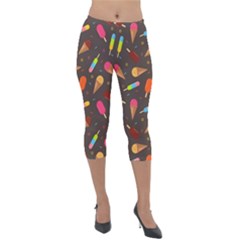 Ice Cream Pattern Seamless Lightweight Velour Capri Leggings  by Simbadda