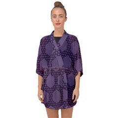 Hexagon Grid Geometric Hexagonal Half Sleeve Chiffon Kimono by Simbadda