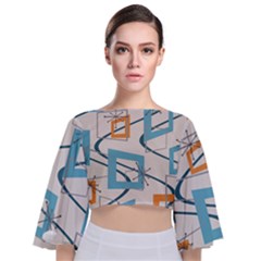 Minimalist Wavy Rectangles Tie Back Butterfly Sleeve Chiffon Top by KayCordingly