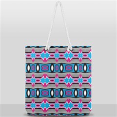 Blue Pink Shapes Rows Jpg                                                   Full Print Rope Handle Tote (large) by LalyLauraFLM