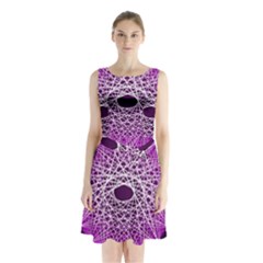 Mandala Mallow Circle Abstract Sleeveless Waist Tie Chiffon Dress by Simbadda