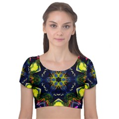 Chakra Art Healing Mandala Velvet Short Sleeve Crop Top  by Simbadda