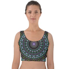 Fractal Kaleidoscope Mandala Velvet Crop Top by Simbadda