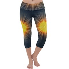 Background Mandala Sun Rays Capri Yoga Leggings by Simbadda