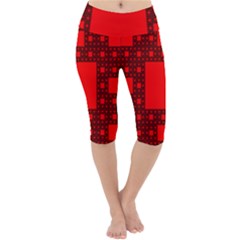 Red Sierpinski Carpet Plane Fractal Lightweight Velour Cropped Yoga Leggings by Sapixe