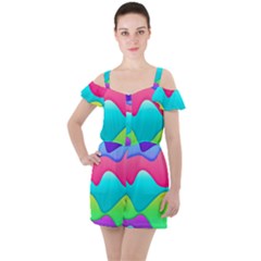 Lines Curves Colors Geometric Lines Ruffle Cut Out Chiffon Playsuit by Sapixe