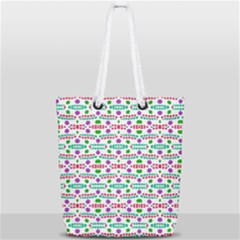 Retro Purple Green Pink Pattern Full Print Rope Handle Tote (small) by BrightVibesDesign