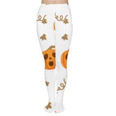 Funny Spooky Halloween Pumpkins Pattern White Orange Tights by HalloweenParty