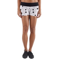 Pattern Skull Stars Handrawn Naive Halloween Gothic Black And White Yoga Shorts by genx