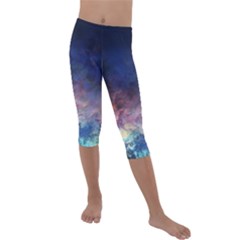 Lagoon Nebula Interstellar Cloud Pastel Pink, Turquoise And Yellow Stars Kids  Lightweight Velour Capri Leggings  by genx