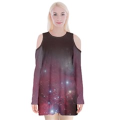 Christmas Tree Cluster Red Stars Nebula Constellation Astronomy Velvet Long Sleeve Shoulder Cutout Dress by genx