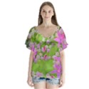 Hot Pink Succulent Sedum With Fleshy Green Leaves V-Neck Flutter Sleeve Top View1
