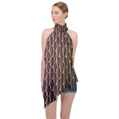 Wordsworth Purple Diamonds Halter Asymmetric Satin Top