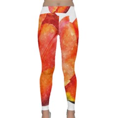 Red Tulip, Watercolor Art Classic Yoga Leggings by picsaspassion