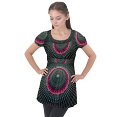 Fractal Circle Fantasy Texture Puff Sleeve Tunic Top by Wegoenart