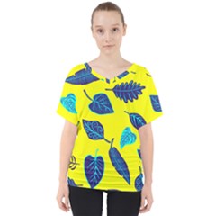 Leaves Pattern Picture Detail V-neck Dolman Drape Top by Wegoenart