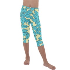 Leaves Dried Leaves Stamping Kids  Lightweight Velour Capri Leggings  by Wegoenart