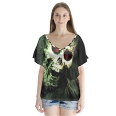 Screaming Skull Human Halloween V-neck Flutter Sleeve Top by Wegoenart