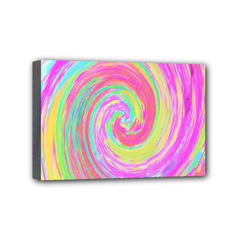 Groovy Abstract Pink And Blue Liquid Swirl Painting Mini Canvas 6  X 4  (stretched) by myrubiogarden