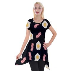 Bacon And Egg Pop Art Pattern Short Sleeve Side Drop Tunic by Valentinaart