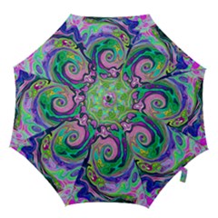Groovy Abstract Aqua And Navy Lava Liquid Swirl Hook Handle Umbrellas (large) by myrubiogarden