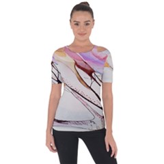 Art Painting Abstract Canvas Shoulder Cut Out Short Sleeve Top