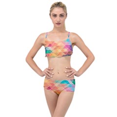 Texture Background Squares Tile Layered Top Bikini Set by Pakrebo